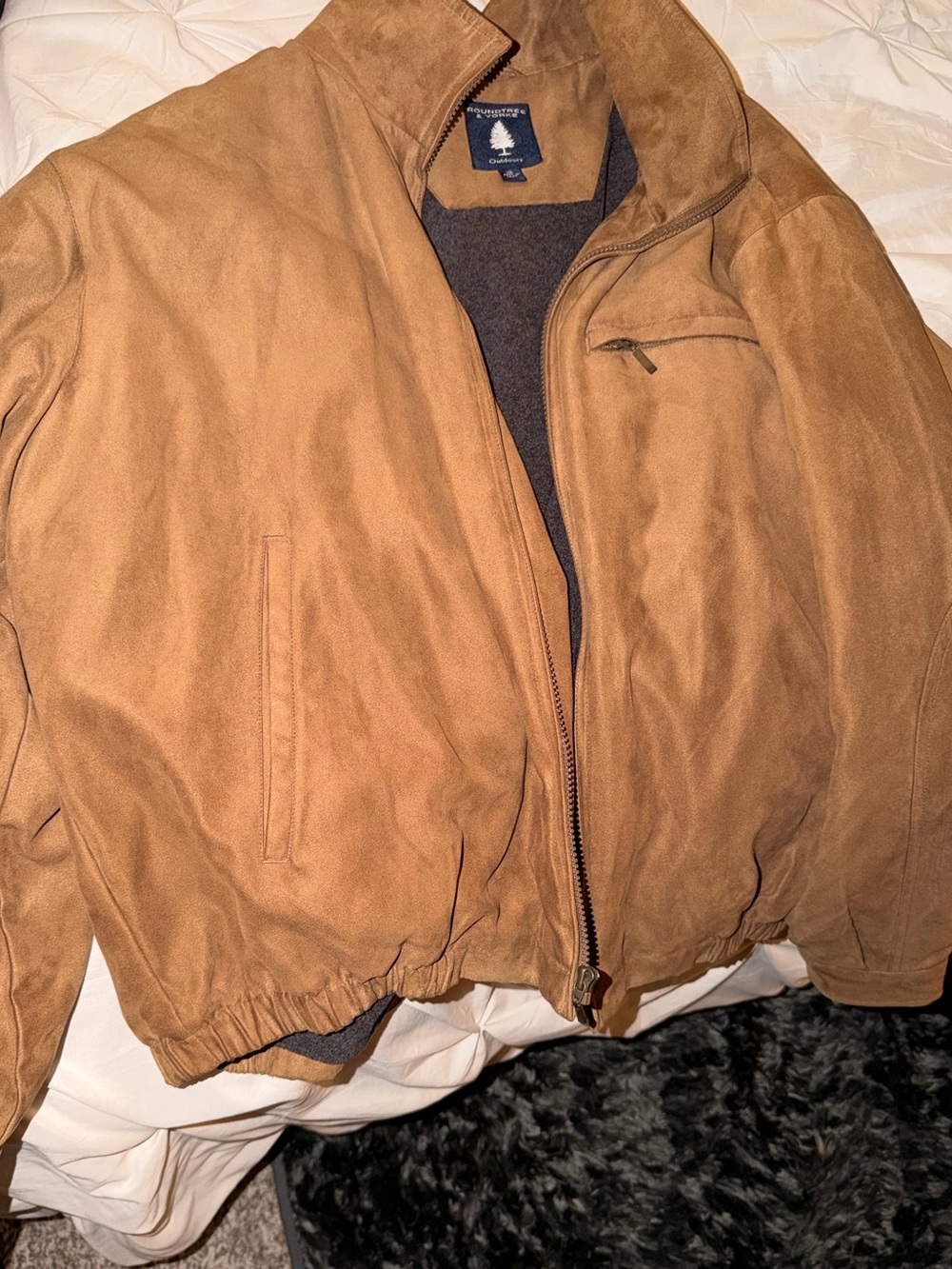 Men's Suede Bomber Jacket - Tan
